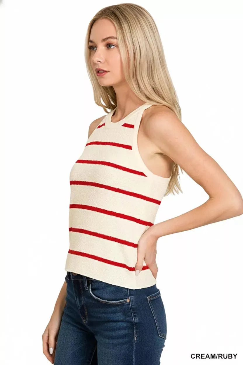 Zenana Stripe Sweater Tank Top