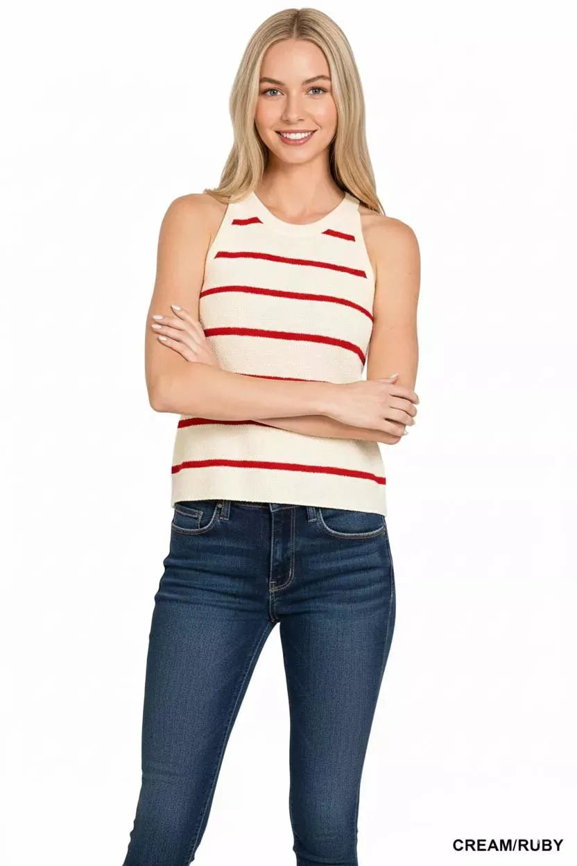 Zenana Stripe Sweater Tank Top