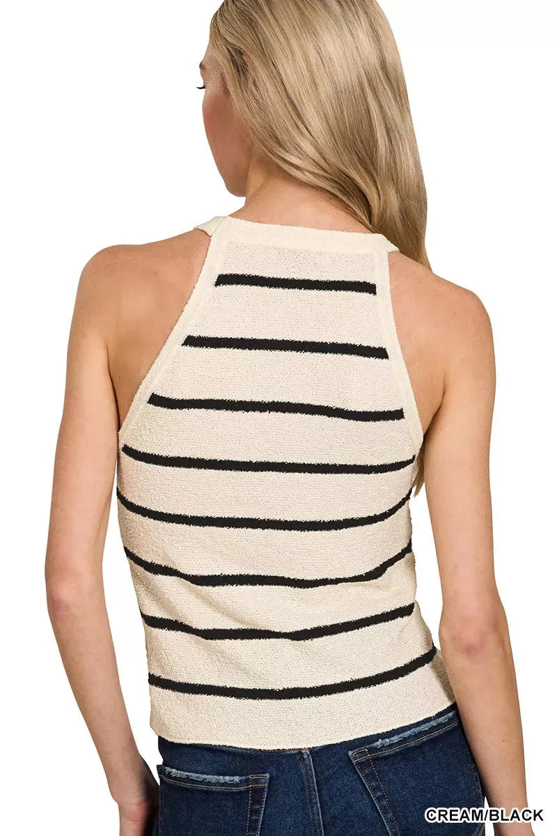 Zenana Stripe Sweater Tank Top