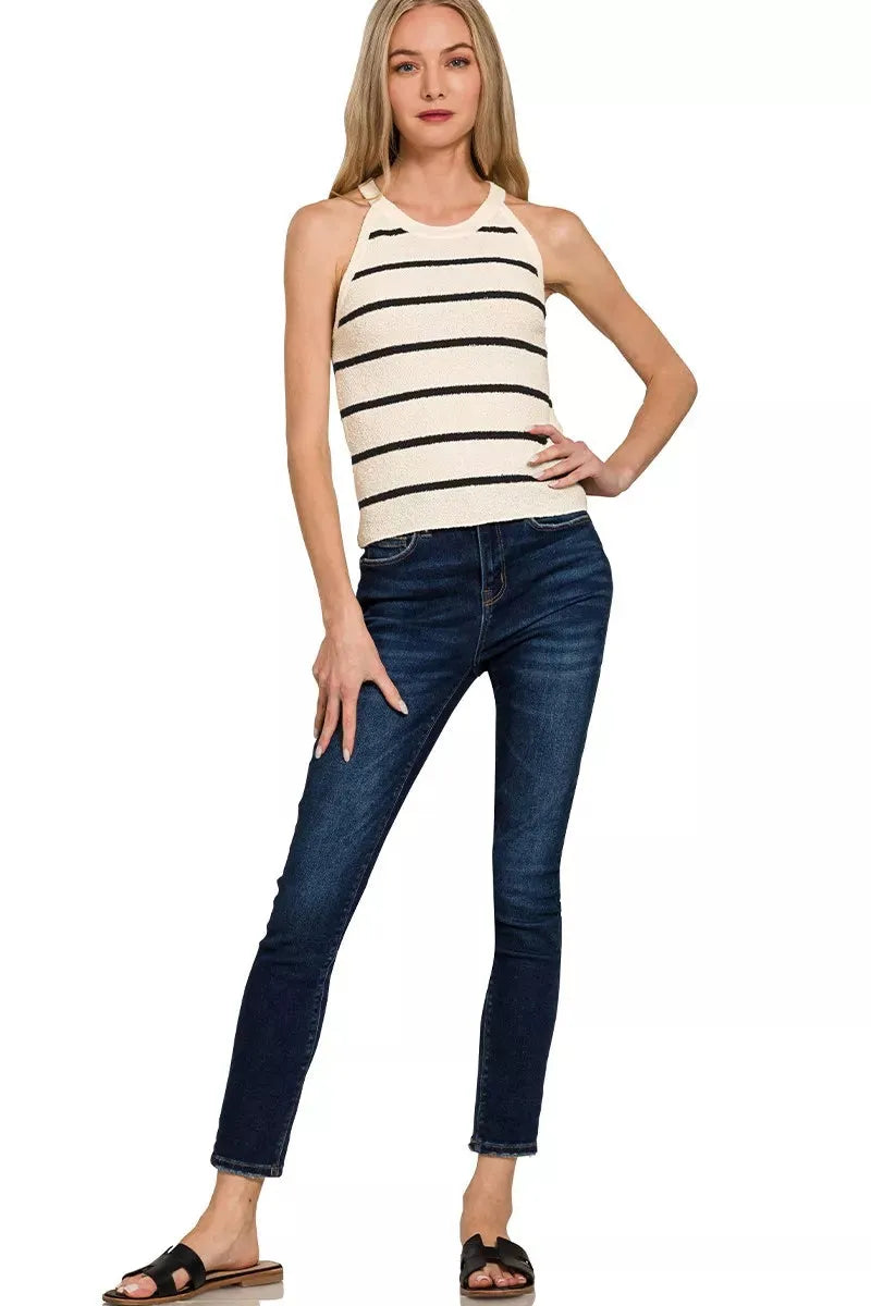 Zenana Stripe Sweater Tank Top