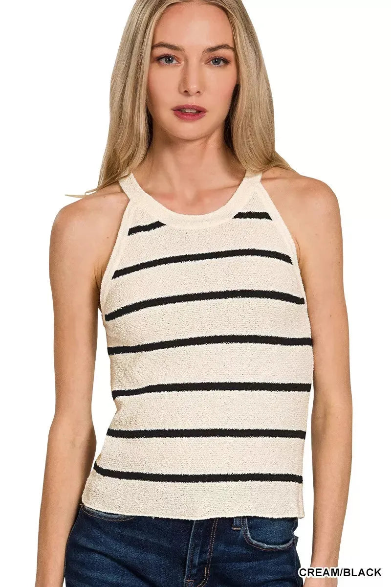 Zenana Stripe Sweater Tank Top