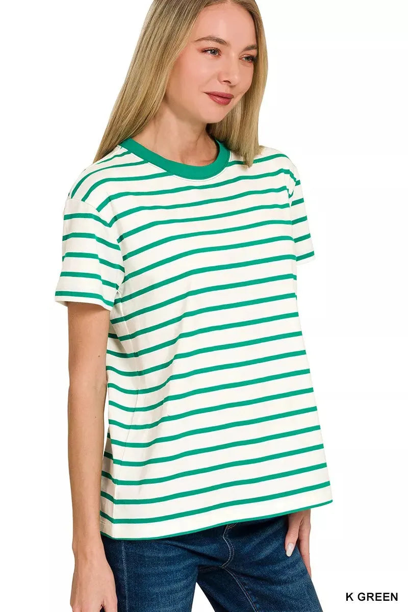 Zenana Striped Round Neck Short Sleeve T-Shirt