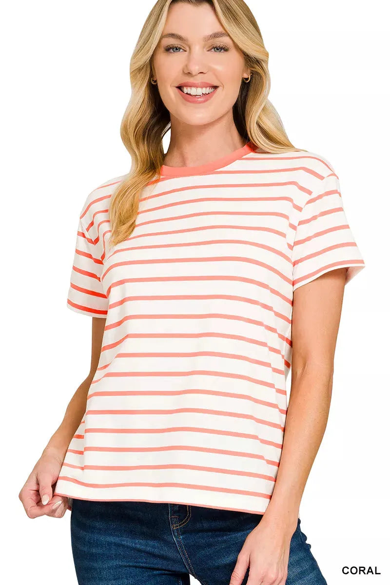 Zenana Striped Round Neck Short Sleeve T-Shirt