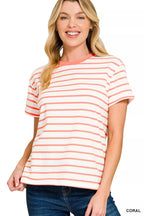 Zenana Striped Round Neck Short Sleeve T-Shirt