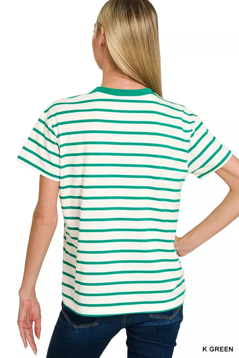 Zenana Striped Round Neck Short Sleeve T-Shirt