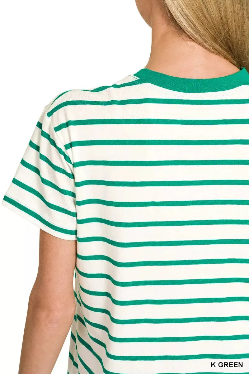 Zenana Striped Round Neck Short Sleeve T-Shirt