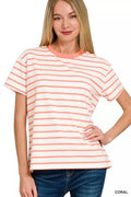 Zenana Striped Round Neck Short Sleeve T-Shirt