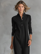 Women's White-Trimmed Button-Down Maxi Sweatshirt Dress for Casual Wear