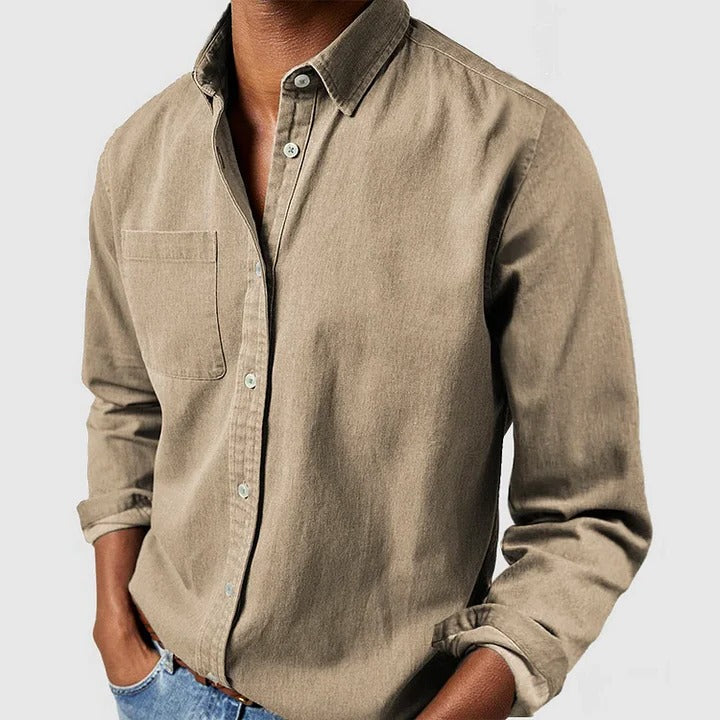 Men's Lightweight Long Sleeve Button-Up Shirt - Casual Relaxed Fit Essential