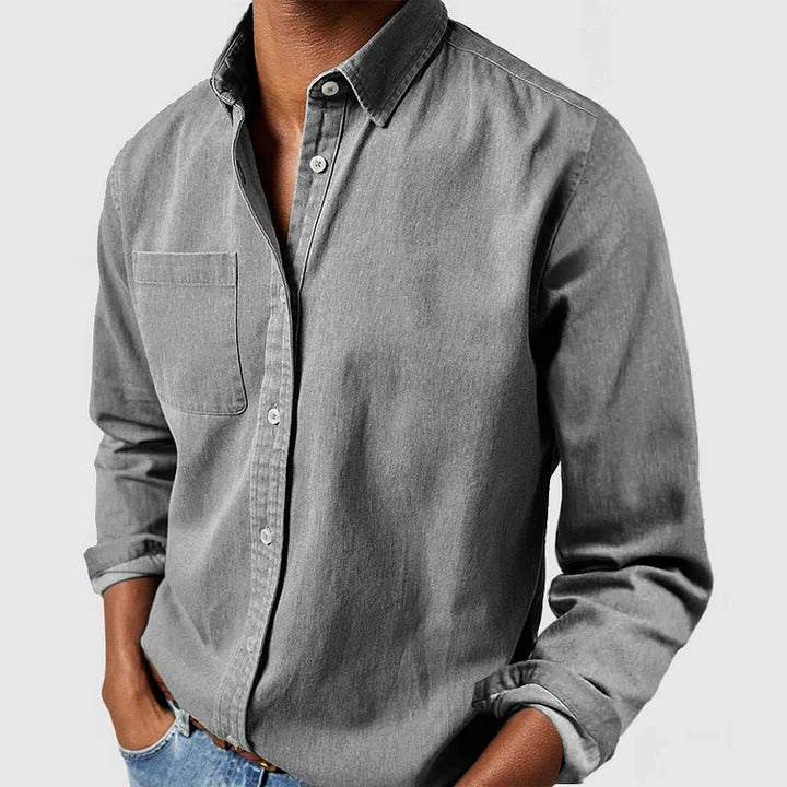 Men's Lightweight Long Sleeve Button-Up Shirt - Casual Relaxed Fit Essential