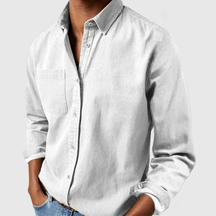 Men's Lightweight Long Sleeve Button-Up Shirt - Casual Relaxed Fit Essential