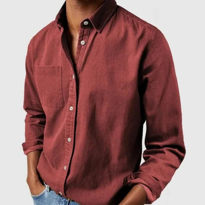Men's Lightweight Long Sleeve Button-Up Shirt - Casual Relaxed Fit Essential
