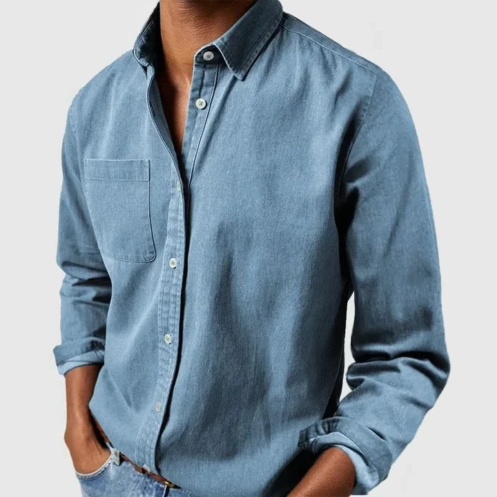 Men's Lightweight Long Sleeve Button-Up Shirt - Casual Relaxed Fit Essential