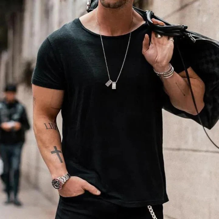 Men's Loose Fit Crew Neck T-Shirt - Cotton Casual Round Neck Tee for Everyday Wear