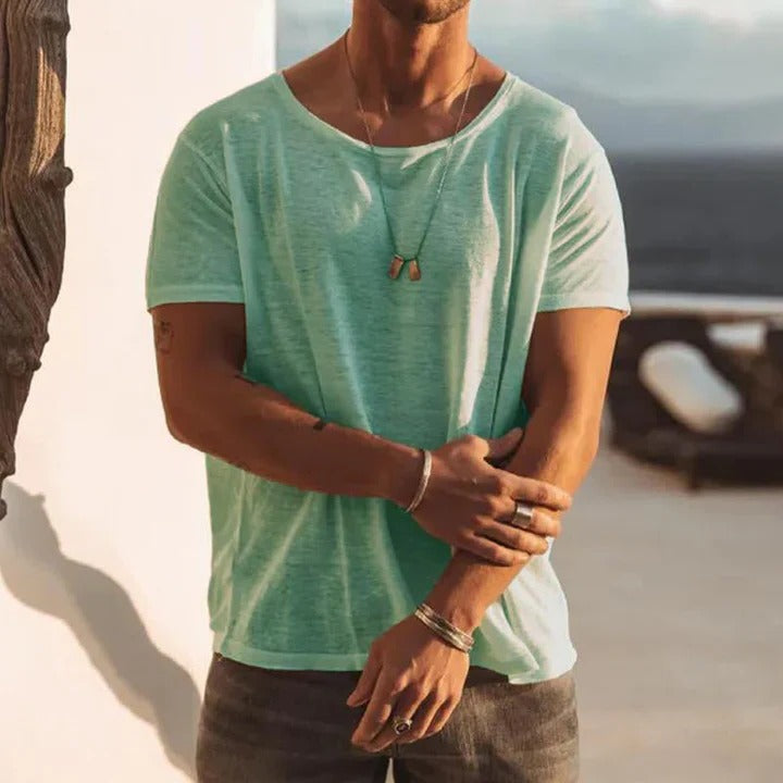 Men's Loose Fit Crew Neck T-Shirt - Cotton Casual Round Neck Tee for Everyday Wear